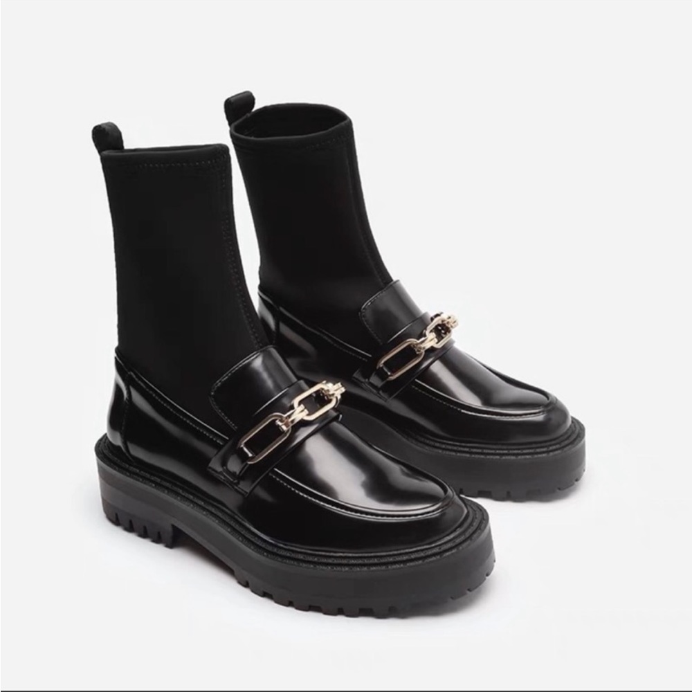 ZARA Low Heel Sock Style Loafer Ankle Boots Size 6.5